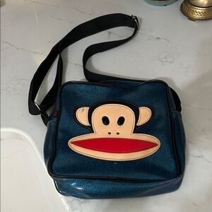 Vintage Paul Frank Teal Blue Sparkle Crossbody Bag with Julius the Monkey Design